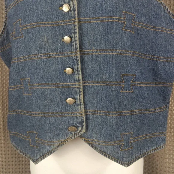 Vintage Wrangler Western Denim Vest Womens Large Blue Button Front - Picture 7 of 13